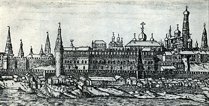 Вид на Московский Кремль начала 17 века. Гровюра начала 17 века.